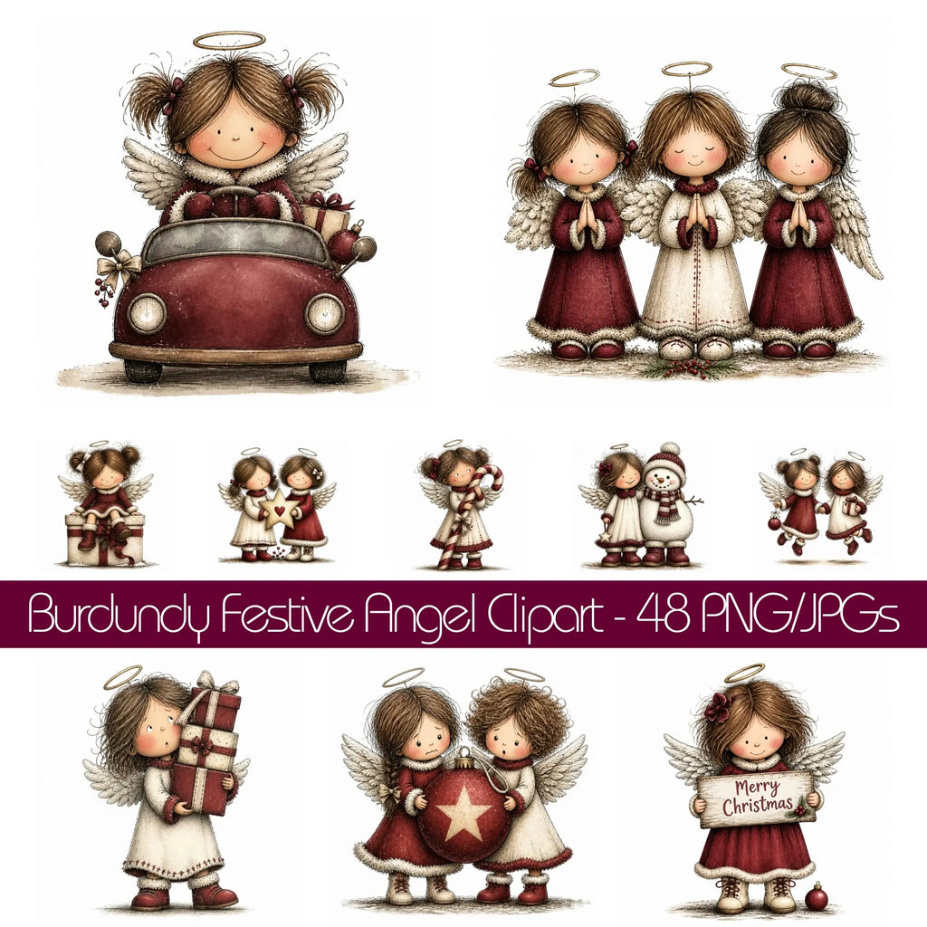 Burgundy Christmas Angel Clipart