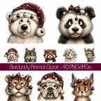 Burgundy Christmas Animal Portrait Clipart