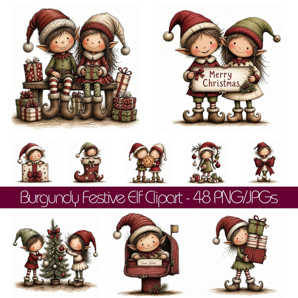 Burgundy Christmas Elf Clipart