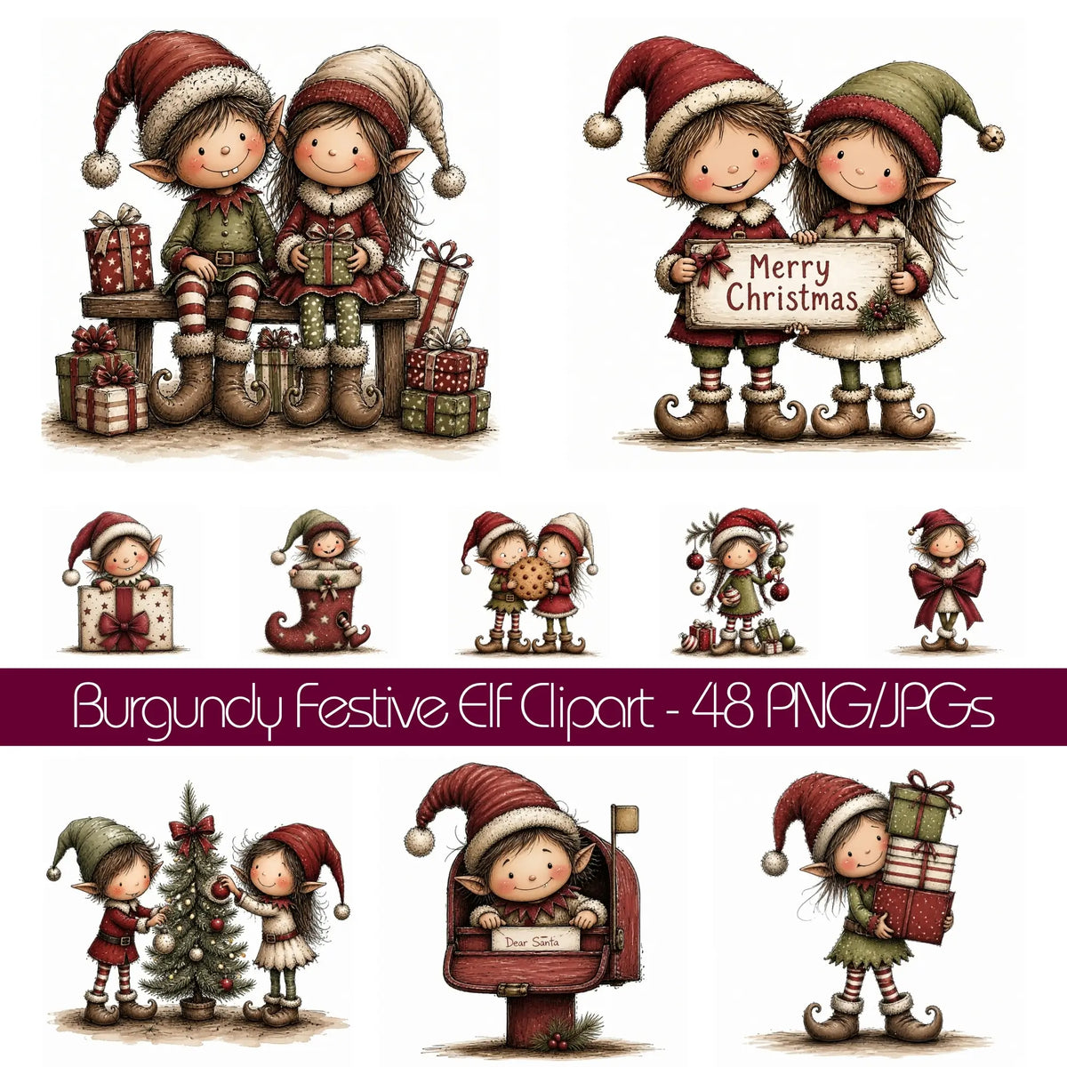 Burgundy Christmas Elf Clipart