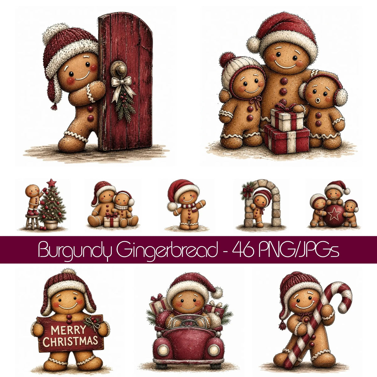 Burgundy Christmas Gingerbread Clipart