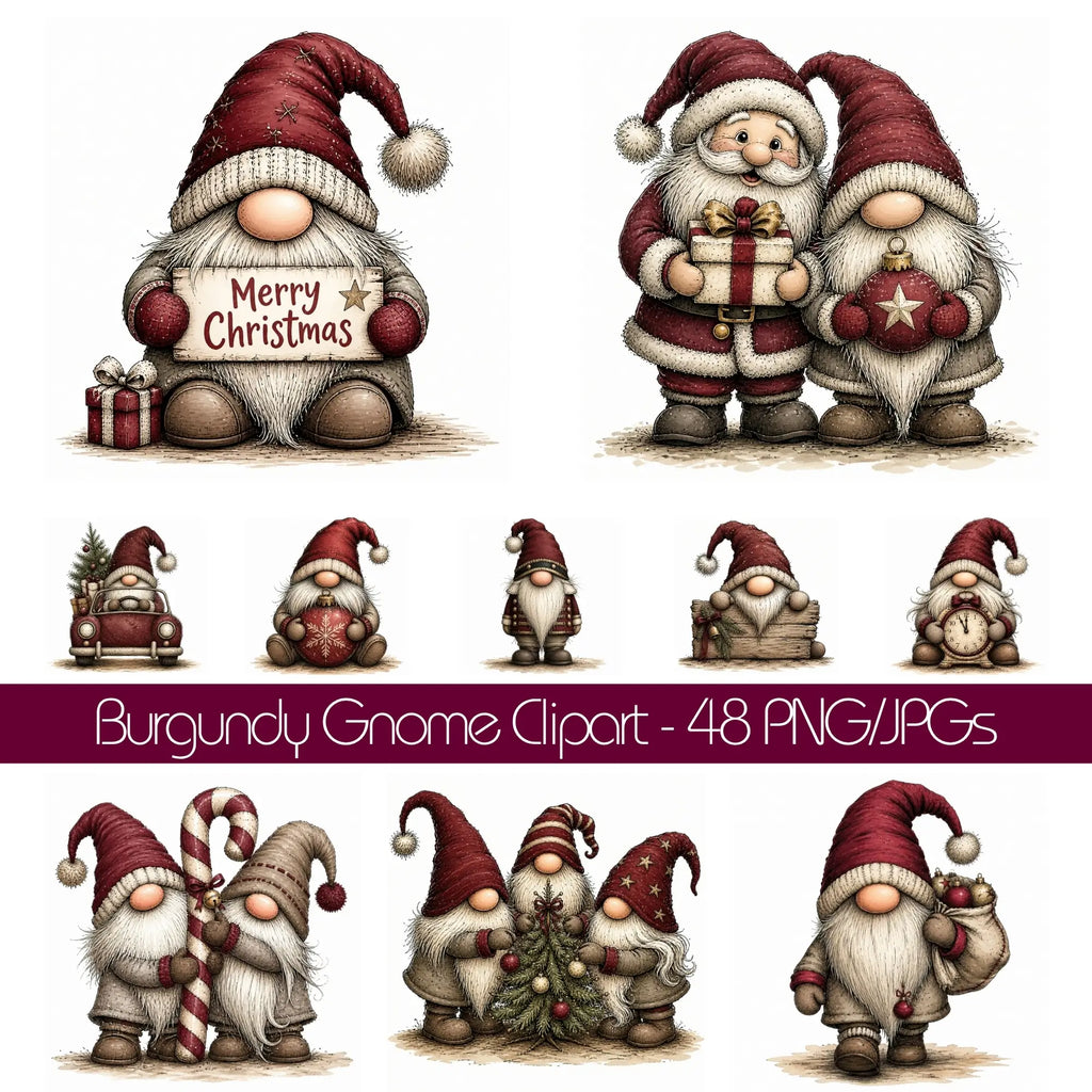 Burgundy Christmas Gnome Clipart