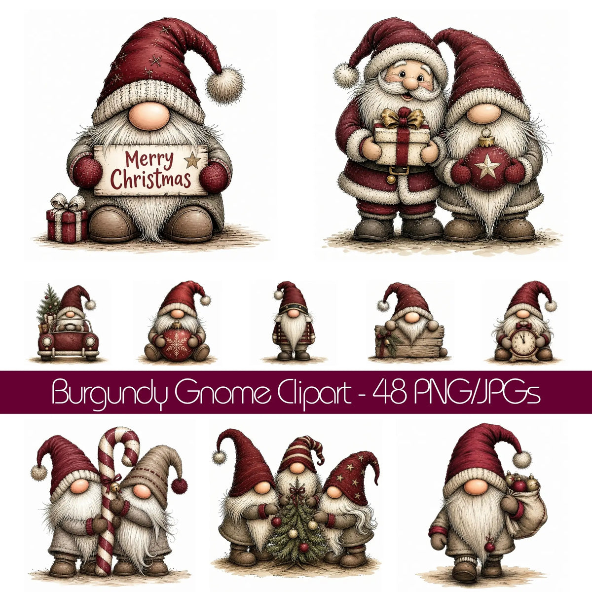Burgundy Christmas Gnome Clipart