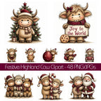 Burgundy Christmas Highland Cow Clipart