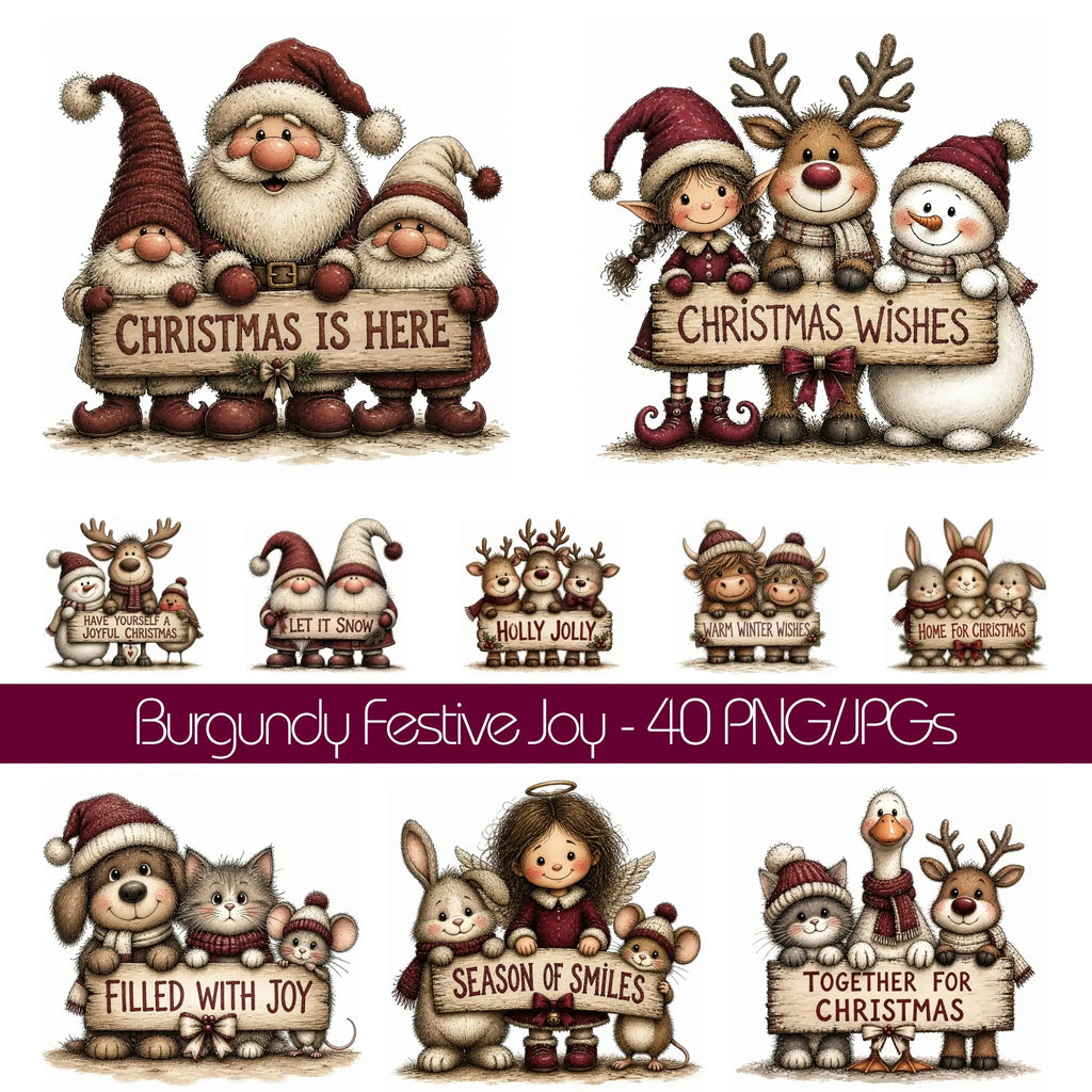 Burgundy Christmas Joy Clipart