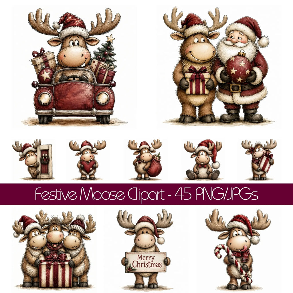 Burgundy Christmas Moose Clipart