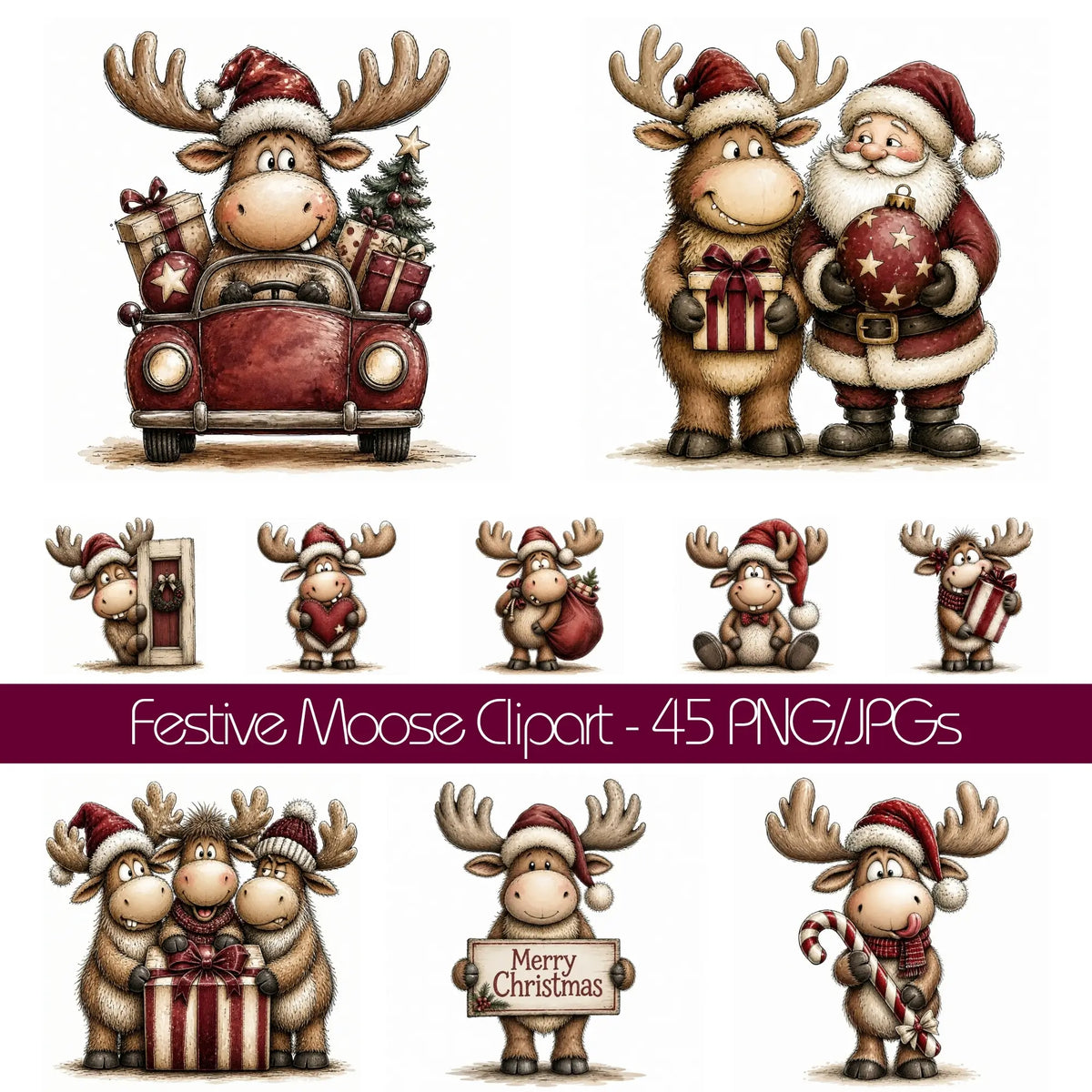 Burgundy Christmas Moose Clipart