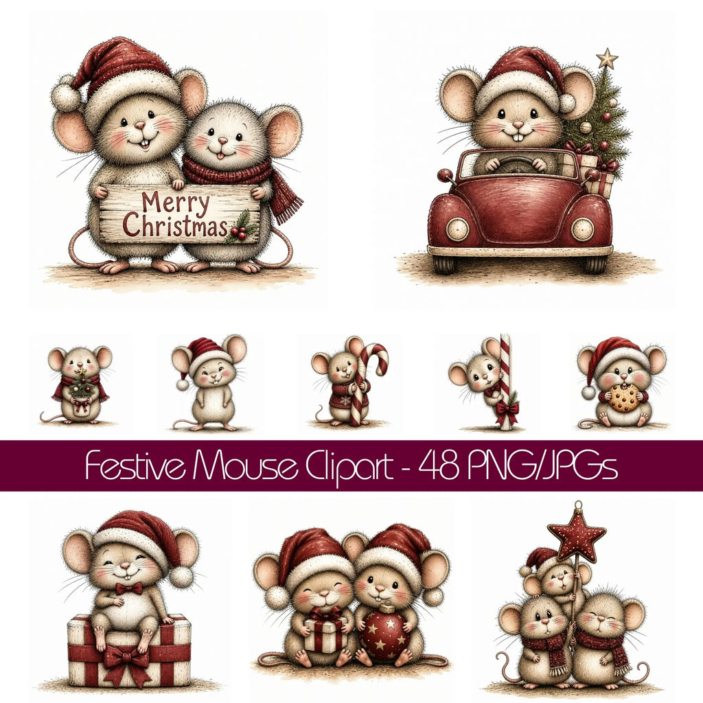 Burgundy Christmas Mouse Clipart