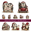 Burgundy Christmas Penguin Clipart
