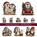 Burgundy Christmas Penguin Clipart