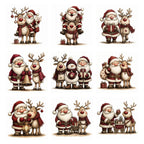 Burgundy Santa & Reindeer Christmas Clipart