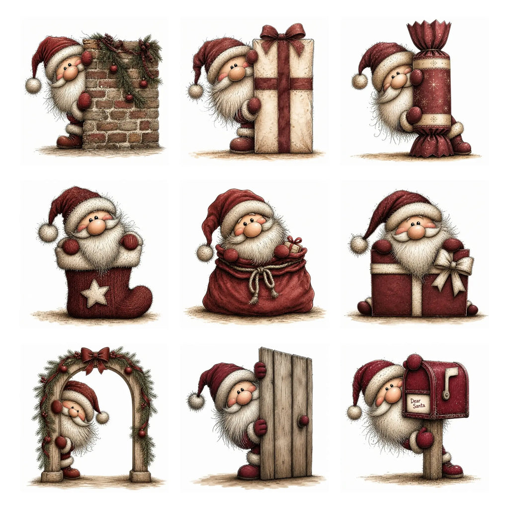 Burgundy Peeking Santa Christmas Clipart
