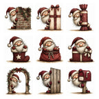 Burgundy Peeking Santa Christmas Clipart