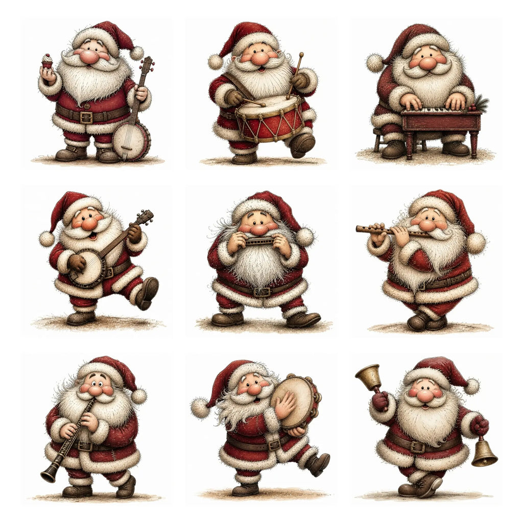 Burgundy Musical Santa Christmas Clipart