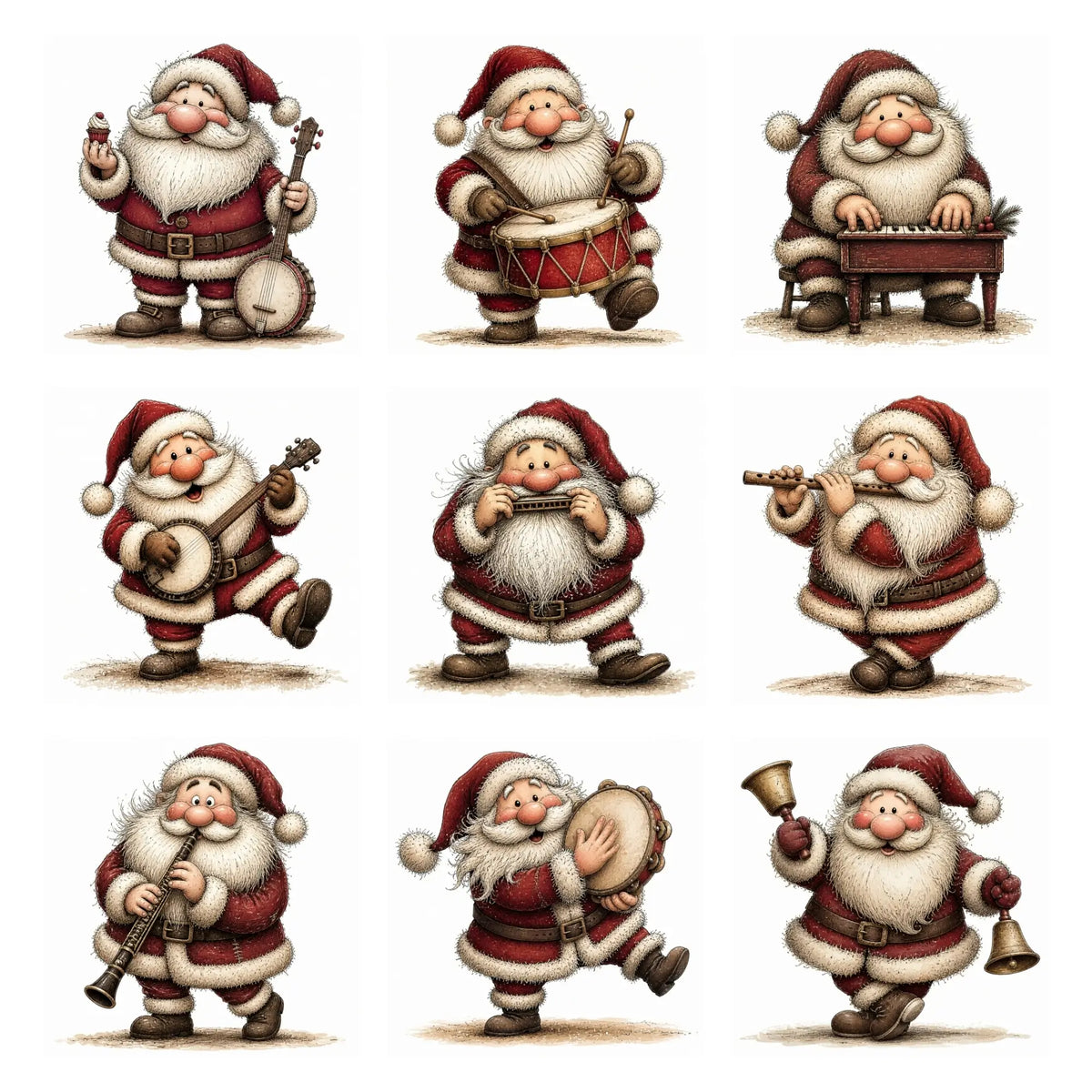 Burgundy Musical Santa Christmas Clipart