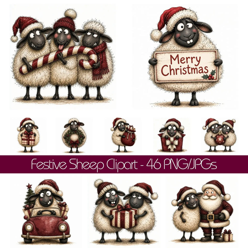 Burgundy Christmas Sheep Clipart