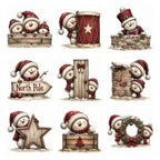 Burgundy Peeking Snowman Christmas Clipart