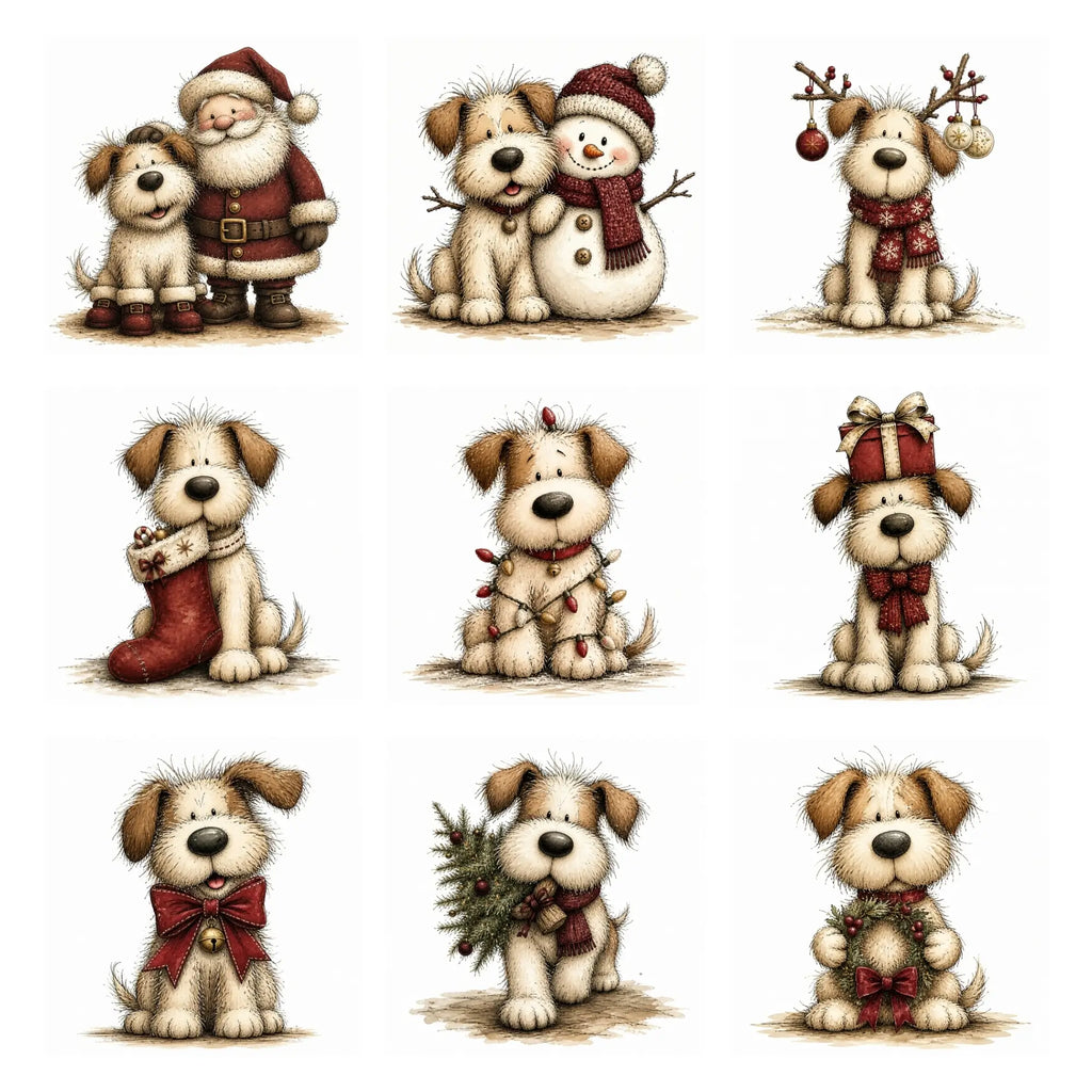 Burgundy Christmas Shaggy Dog Clipart