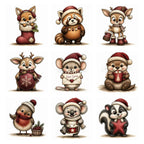 Burgundy Woodland Christmas Animal Clipart