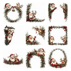 Burgundy Santa & Reindeer Christmas Frames & Wreaths Clipart