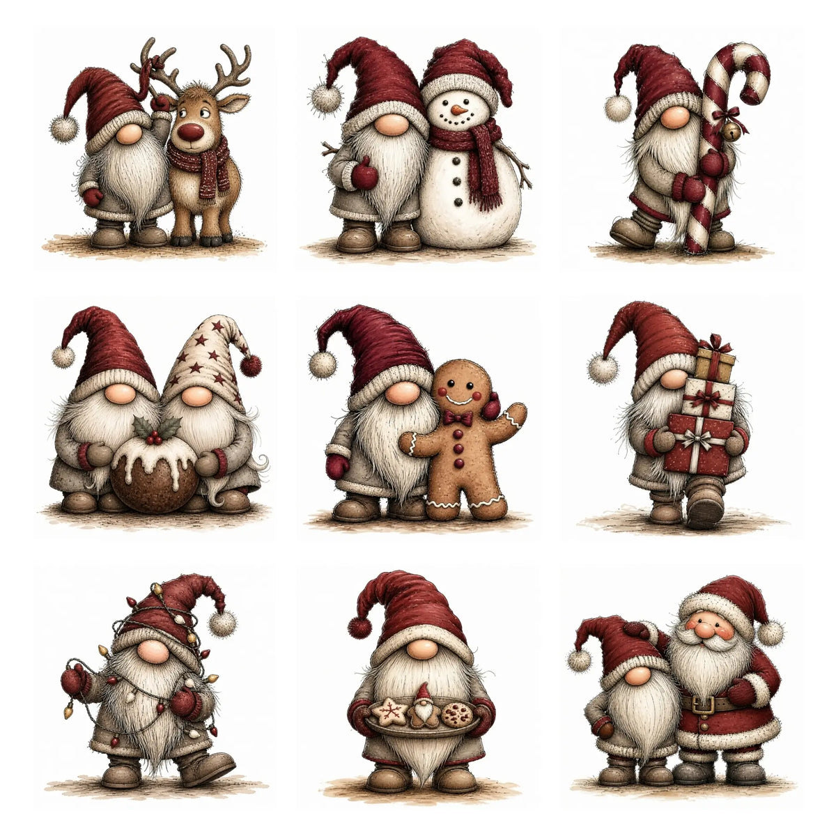 Burgundy Christmas Gnome Clipart