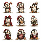 Burgundy Christmas Penguin Clipart