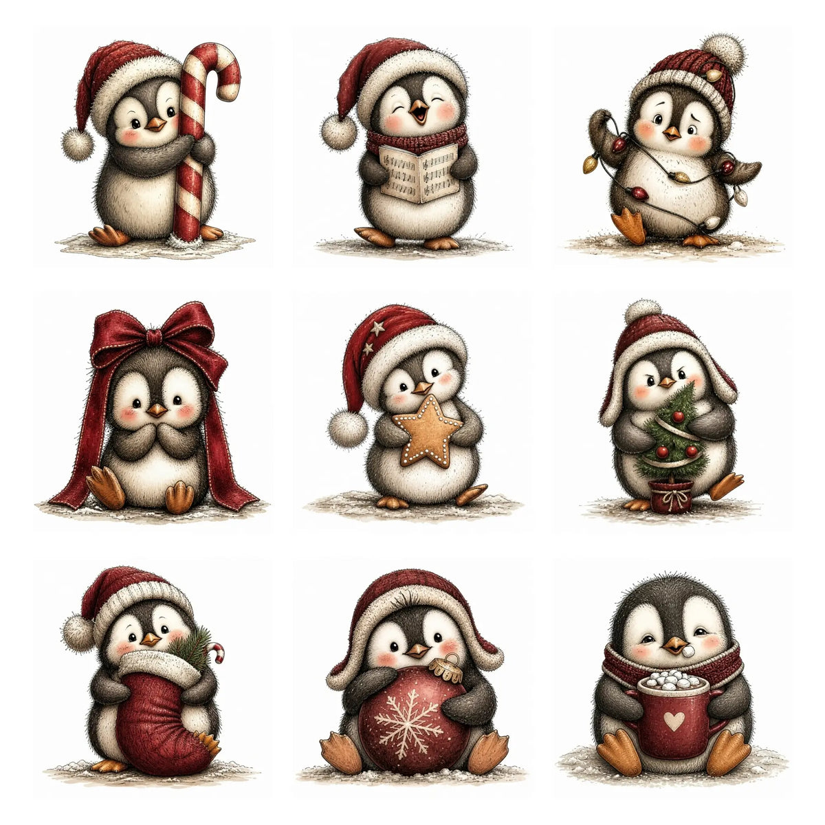 Burgundy Christmas Penguin Clipart