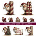 Burgundy Peeking Santa Christmas Clipart