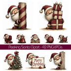 Burgundy Peeking Santa Christmas Clipart