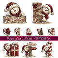 Burgundy Peeking Snowman Christmas Clipart