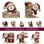 Burgundy Peeking Snowman Christmas Clipart