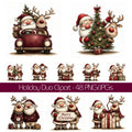 Burgundy Santa & Reindeer Christmas Clipart