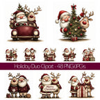 Burgundy Santa & Reindeer Christmas Clipart