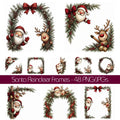 Burgundy Santa & Reindeer Christmas Frames & Wreaths Clipart