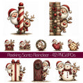 Burgundy Santa & Reindeer Peeking Christmas Clipart