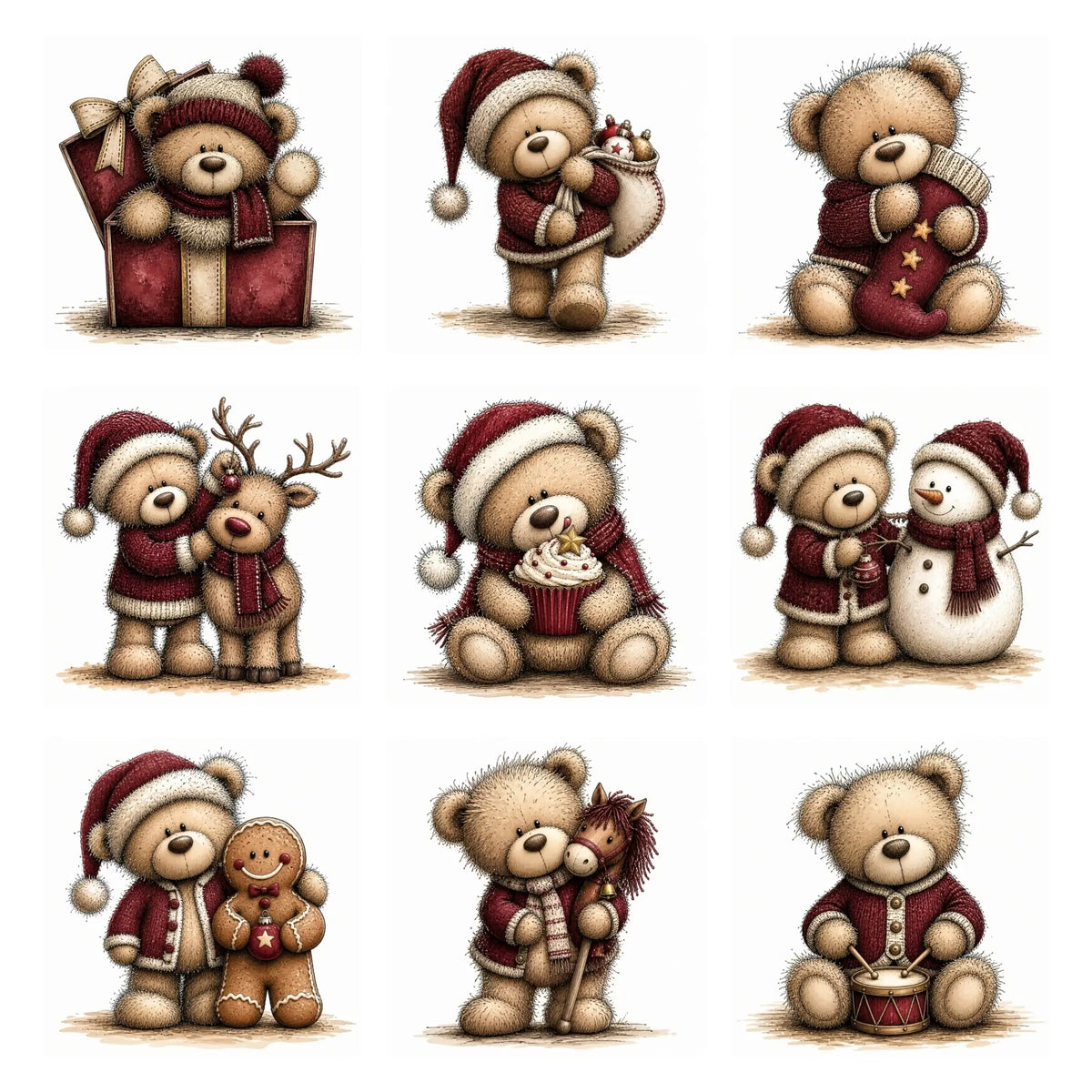 Burgundy Christmas Teddy Bear Clipart