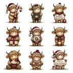 Burgundy Christmas Highland Cow Clipart