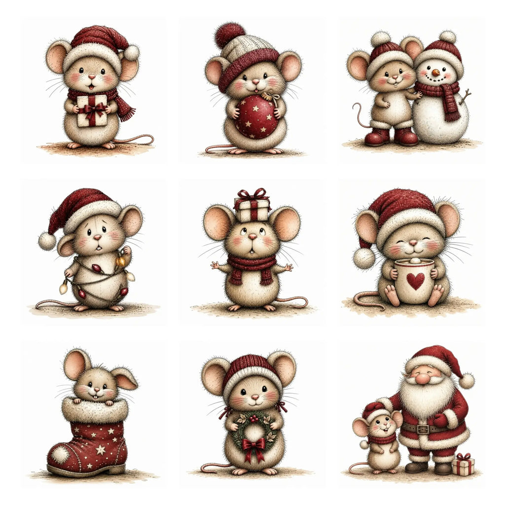 Burgundy Christmas Mouse Clipart
