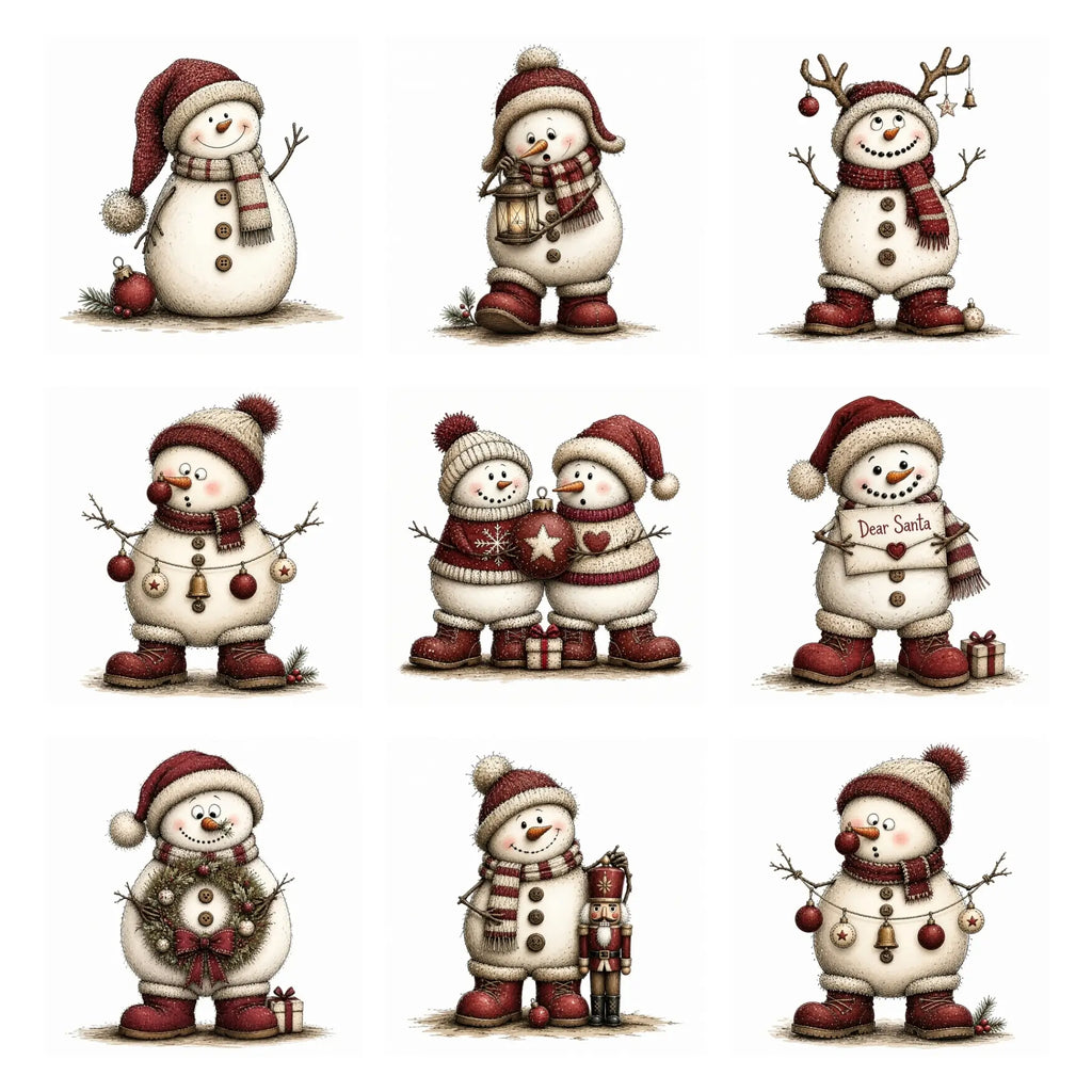 Burgundy Christmas Snowman Clipart