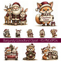 Burgundy Woodland Christmas Animal Clipart