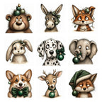 Green Christmas Animal Portrait Clipart
