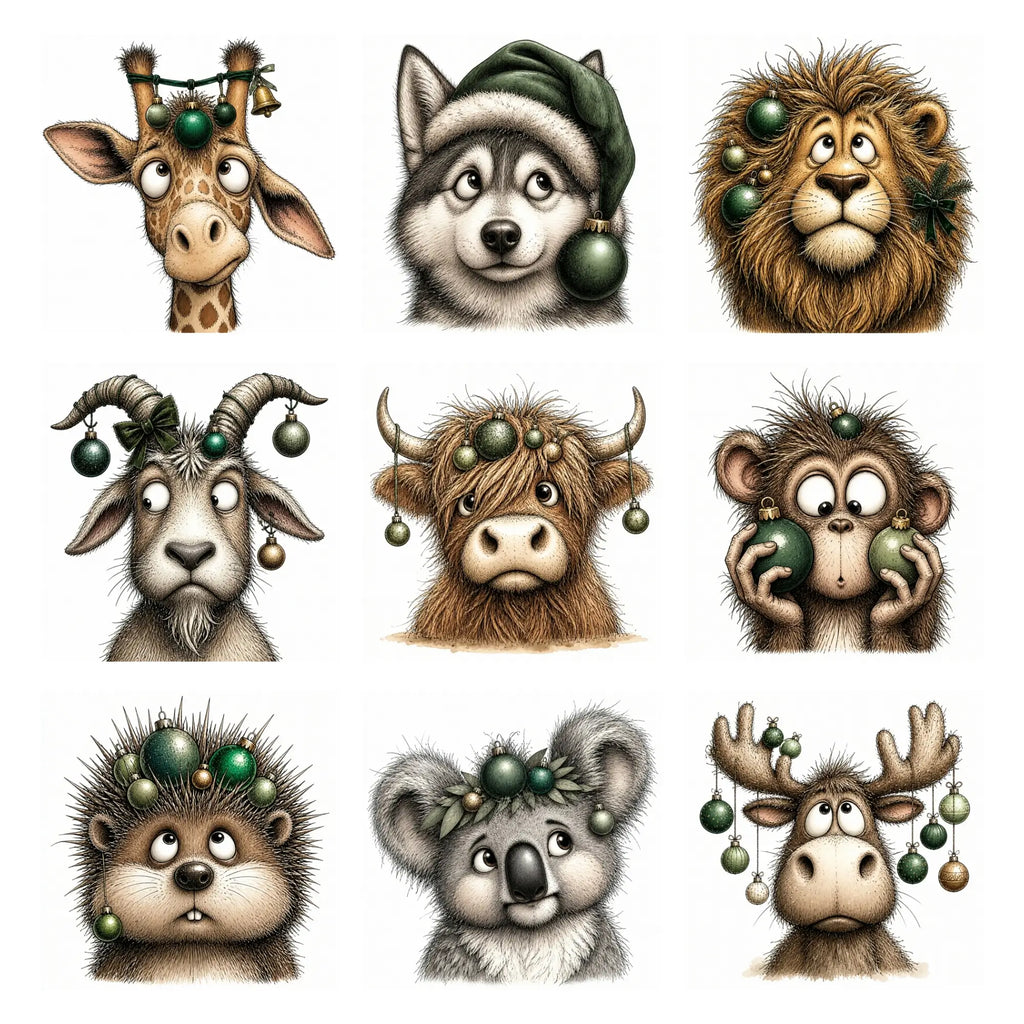 Green Christmas Animal Portrait Clipart