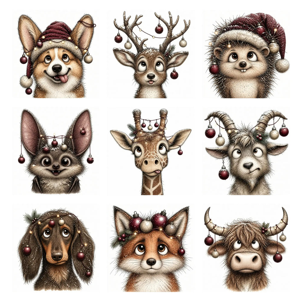 Burgundy Christmas Animal Portrait Clipart
