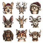 Burgundy Christmas Animal Portrait Clipart