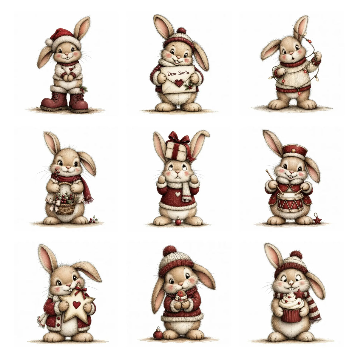 Burgundy Christmas Bunny Clipart