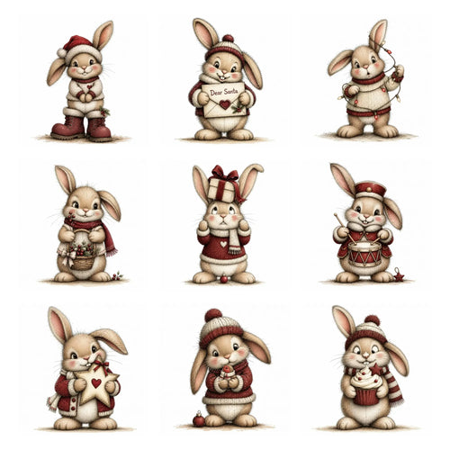 Burgundy Christmas Bunny Clipart