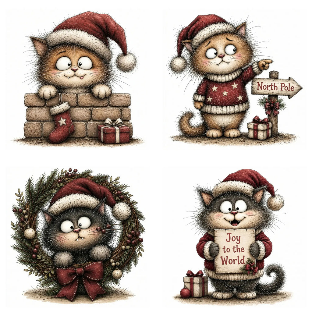 Burgundy Christmas Cat Clipart