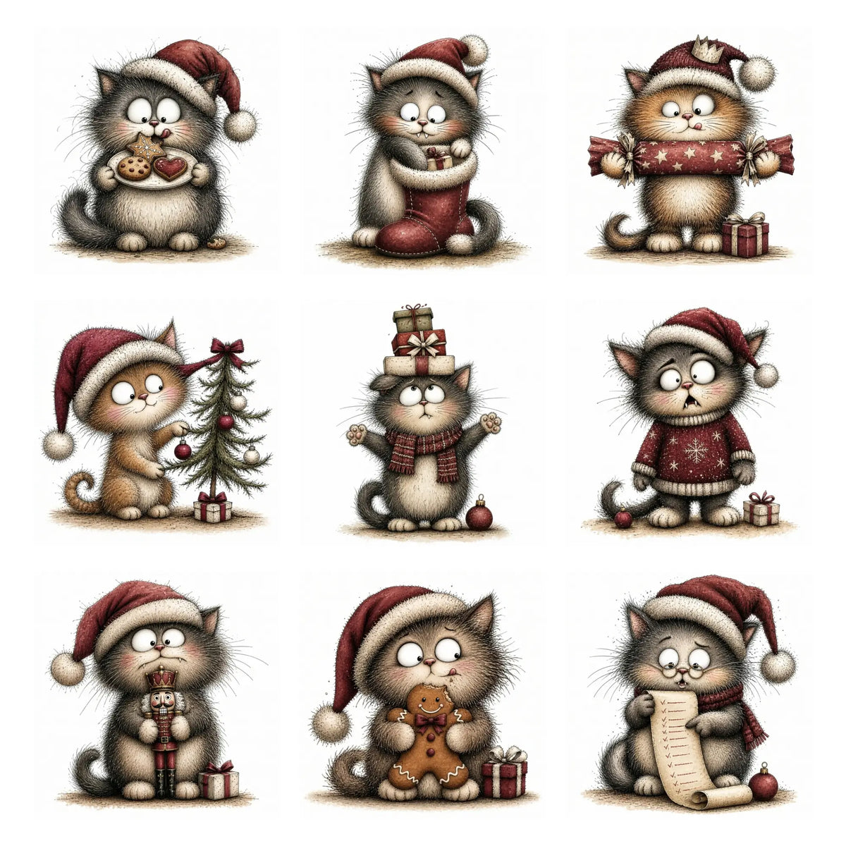 Burgundy Christmas Cat Clipart
