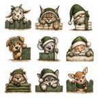 Green Christmas Peekers Clipart