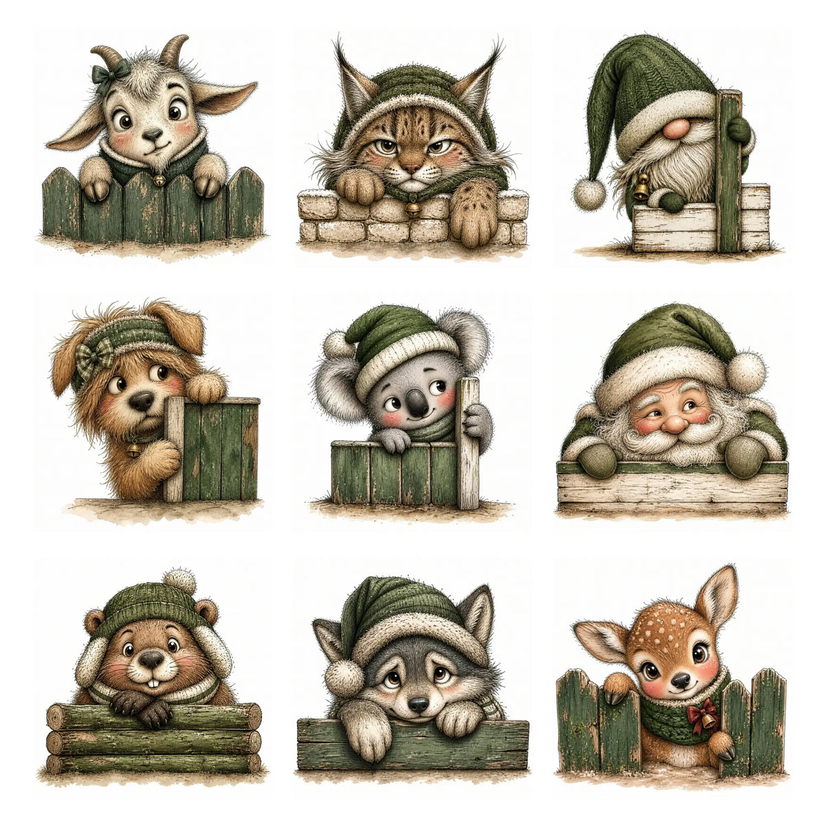 Green Christmas Peekers Clipart